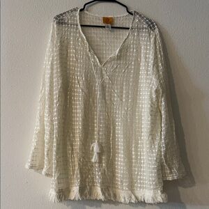 Ruby Rd. Cream Lace Tunic with Tassels